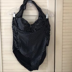 Plus size black and gold halter swimsuit